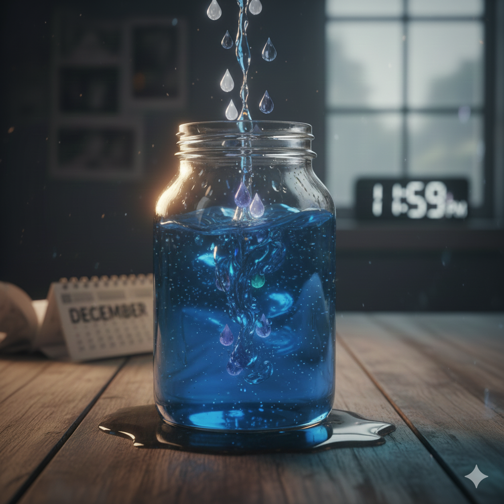 Pote de água enchendo representando como nosso estresse vai aumentando ao longo do ano